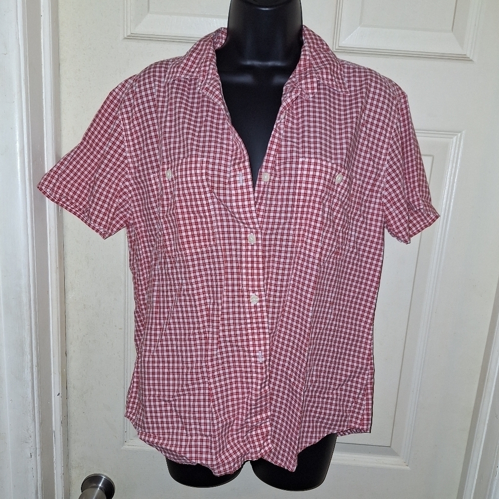Hunt Club gingham print short sleeve button-down 100%cotton size large